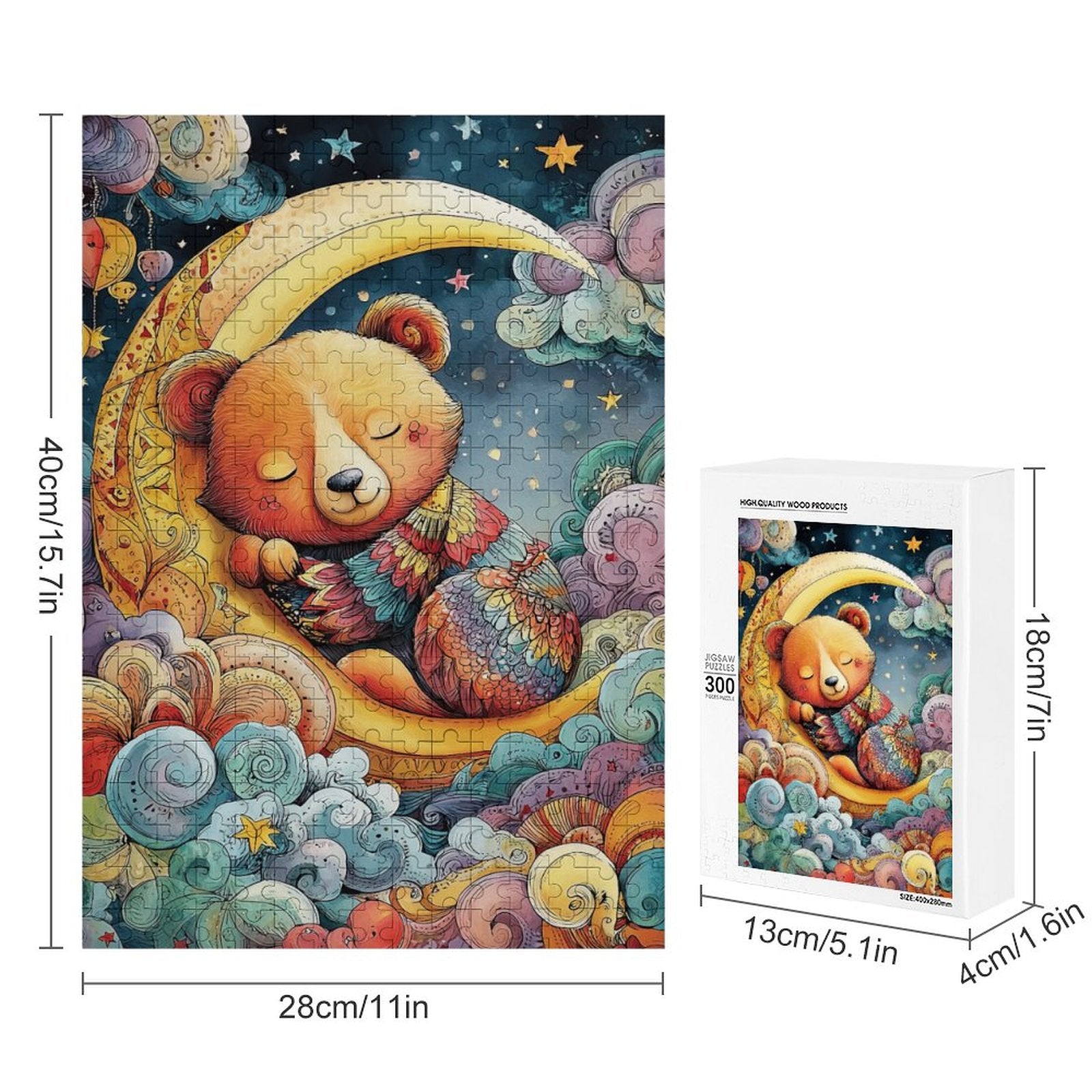 Colorful sleeping moon bear Wooden Puzzle