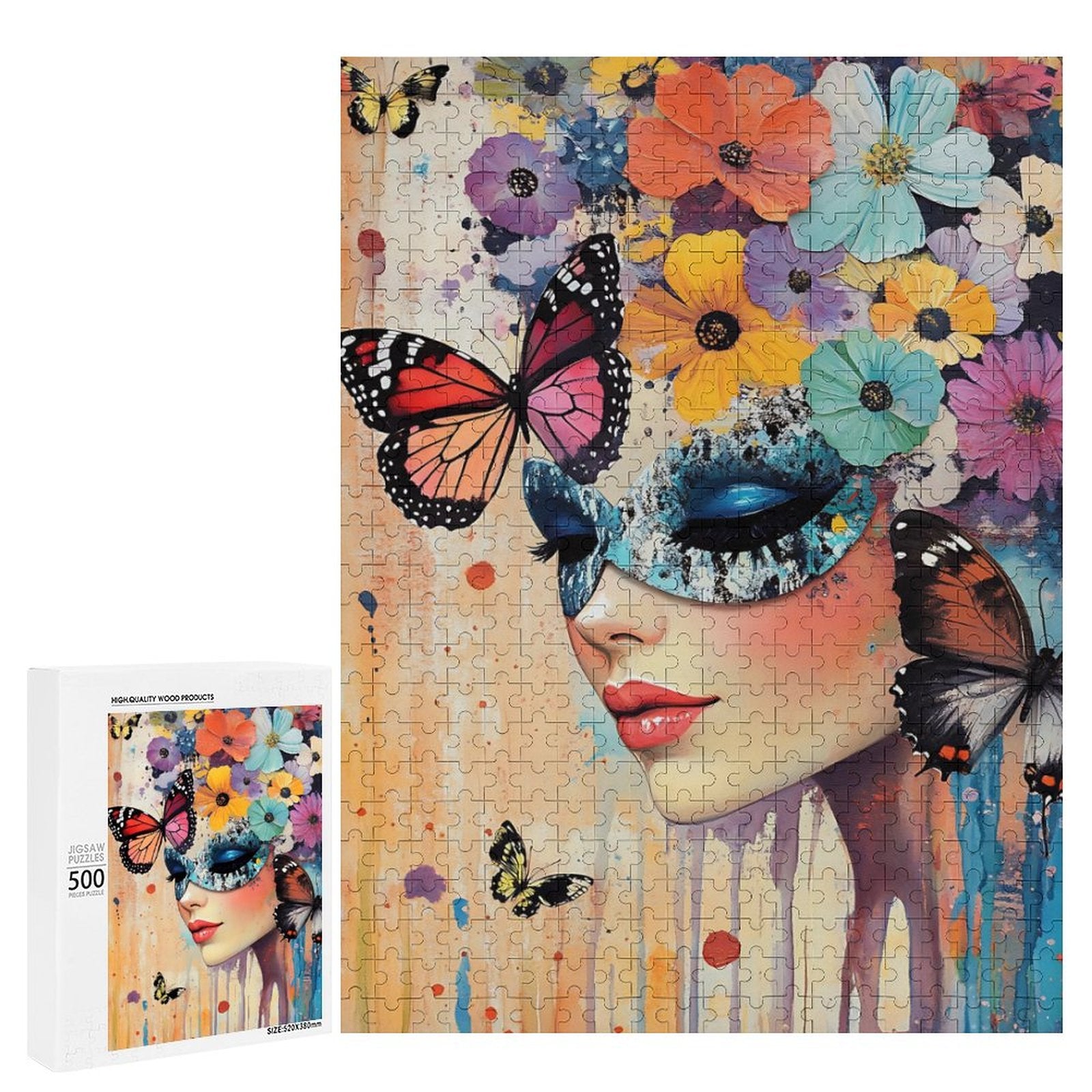 Colorful Masked Butterfly Lady Wooden Puzzle