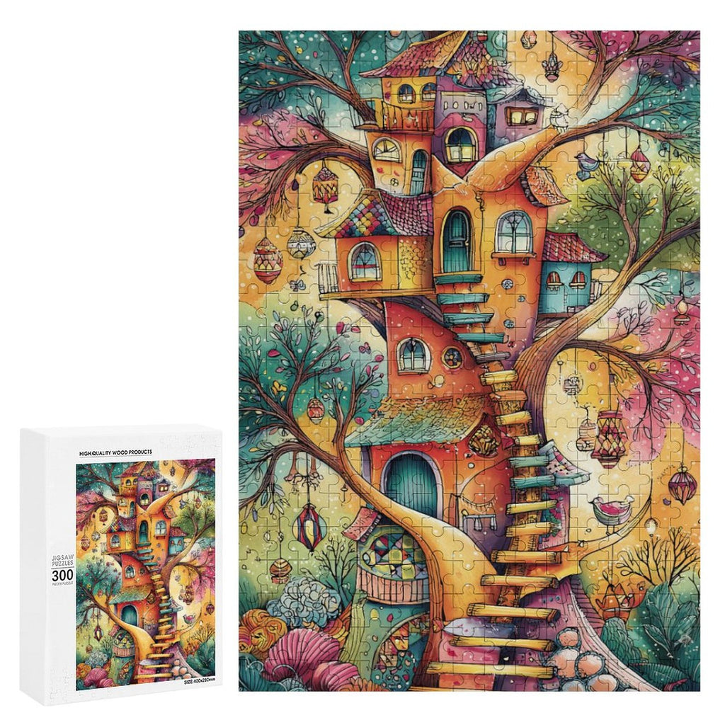 Colorful Treehouse and lantern Wooden Puzzle