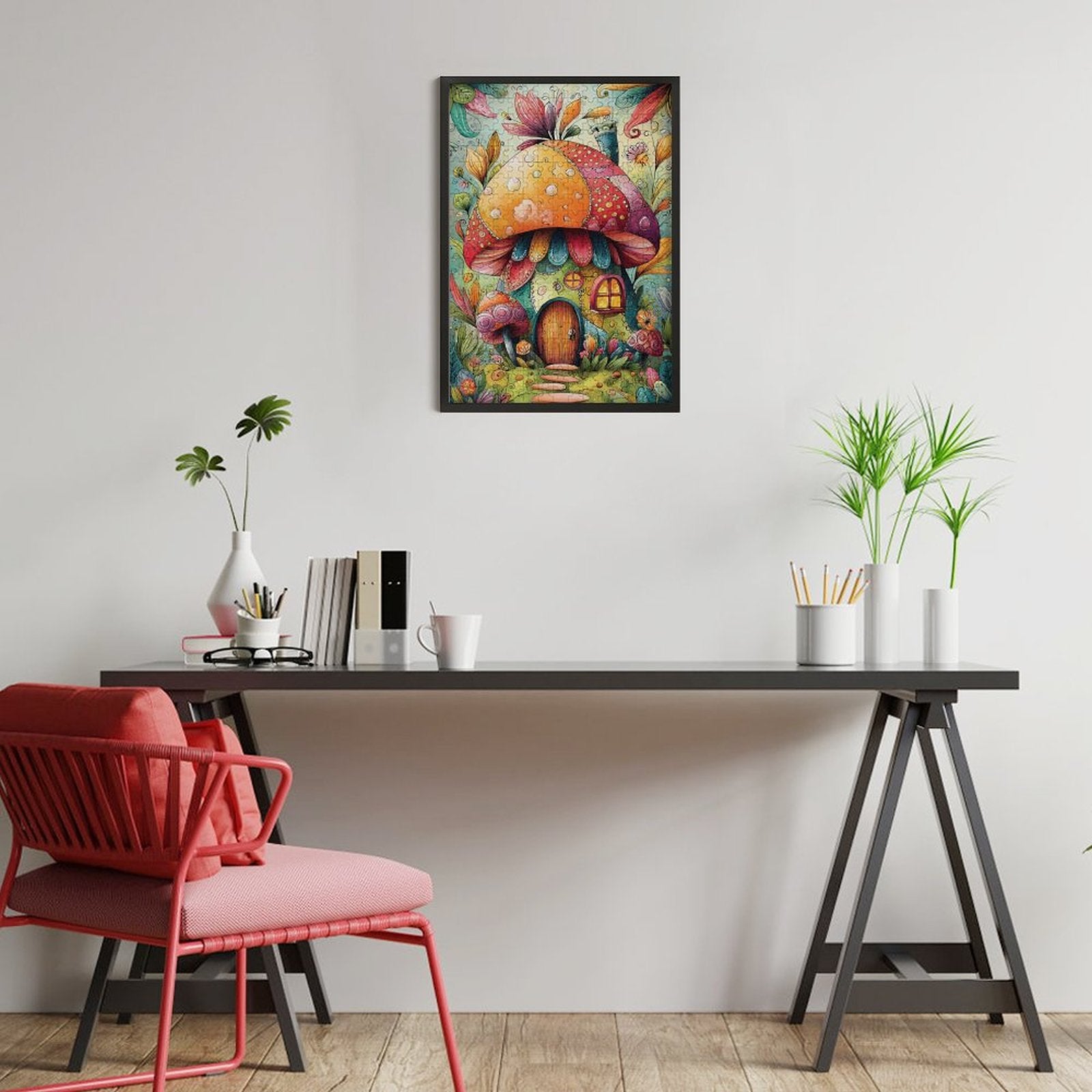 Colorful Big Mushroom House Wooden Puzzle