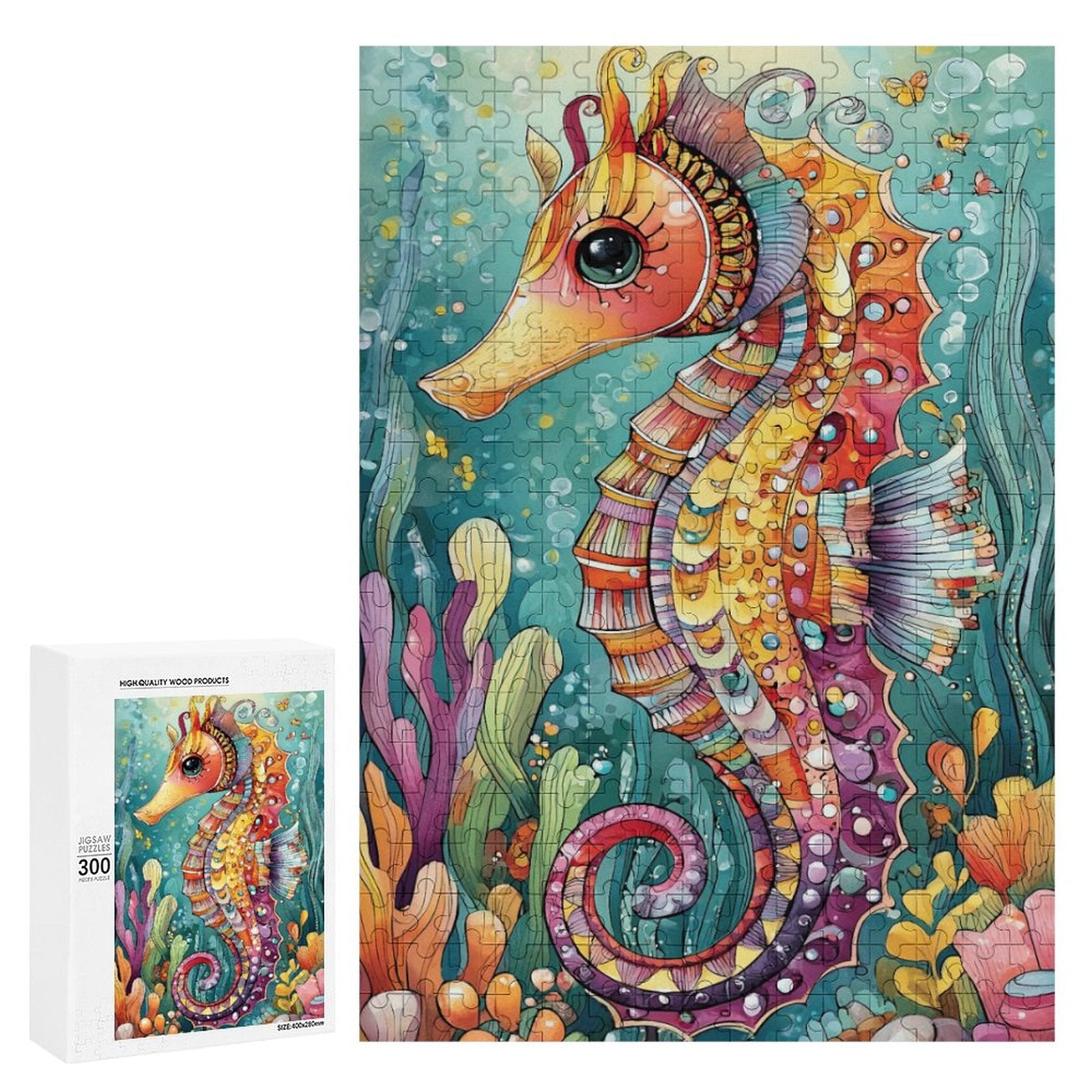 Colorful Seahorse Wooden Puzzle