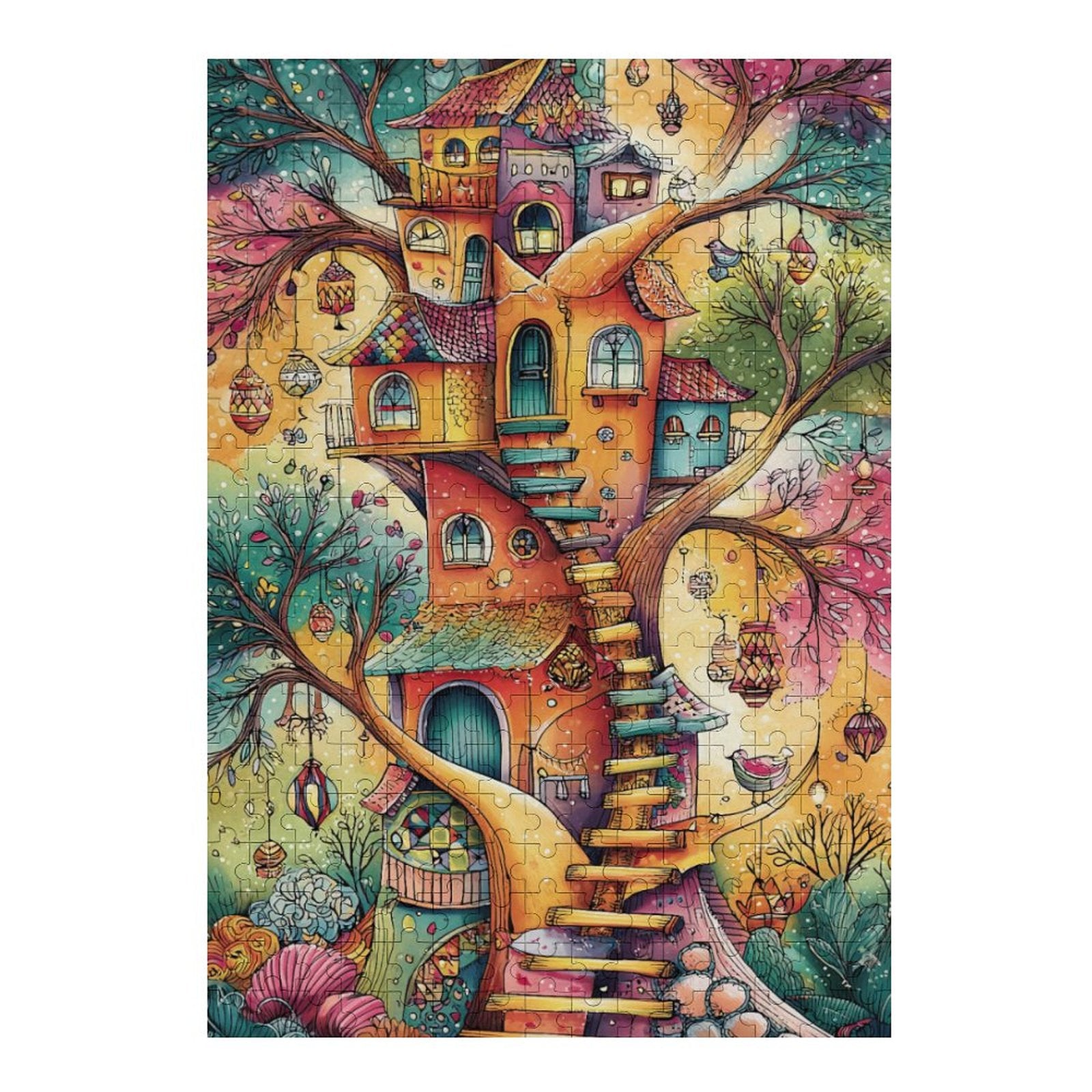 Colorful Treehouse and lantern Wooden Puzzle