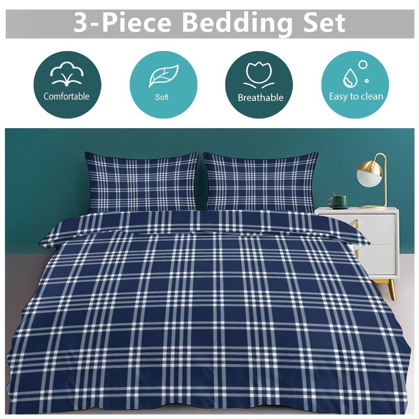 Queen 3-Piece Bedding Set-90"x90"/ 229x229cm