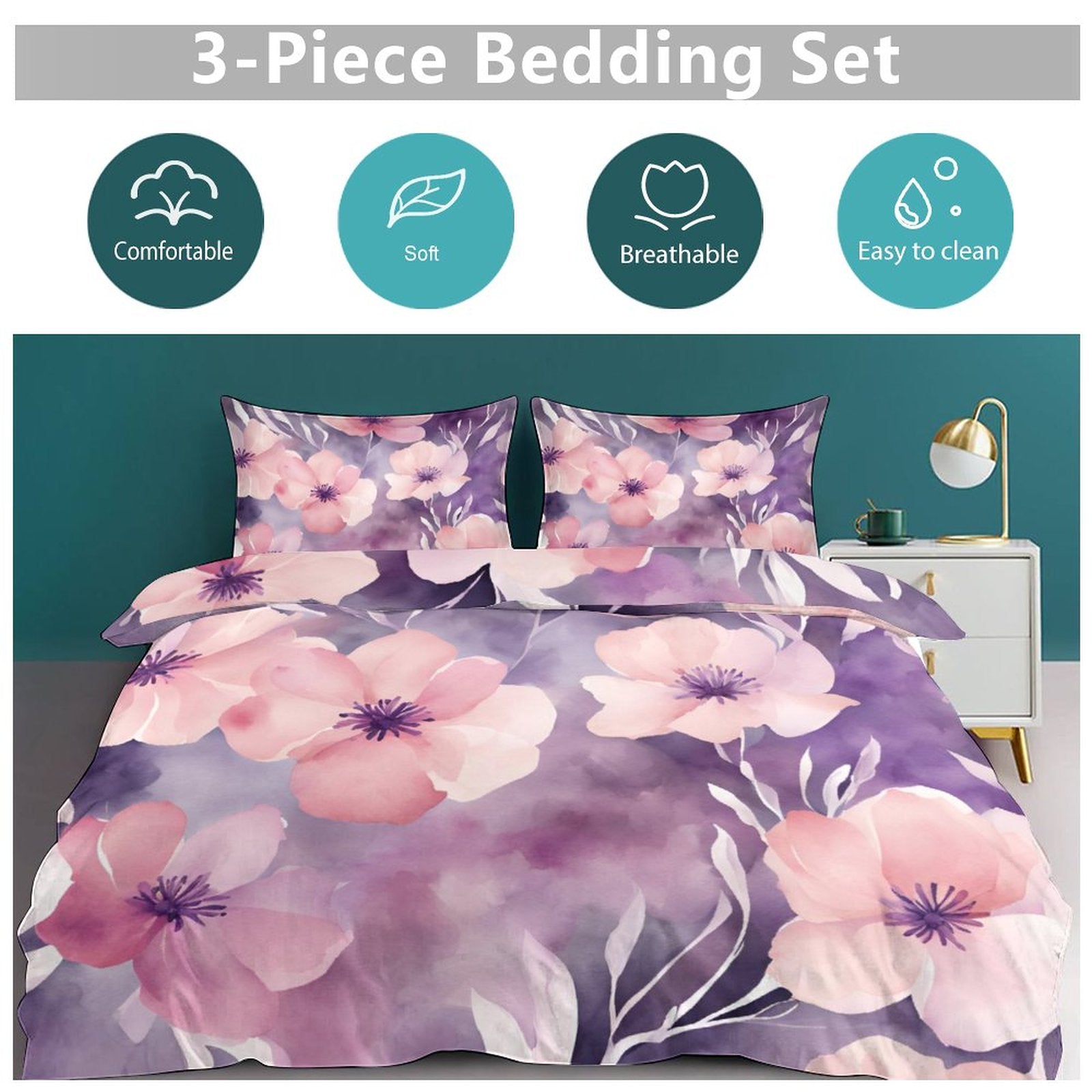 Queen 3-Piece Bedding Set-90"x90"/ 229x229cm