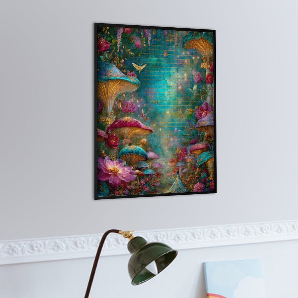 Iridescent Mushrooms and butterflies Wooden Puzzle