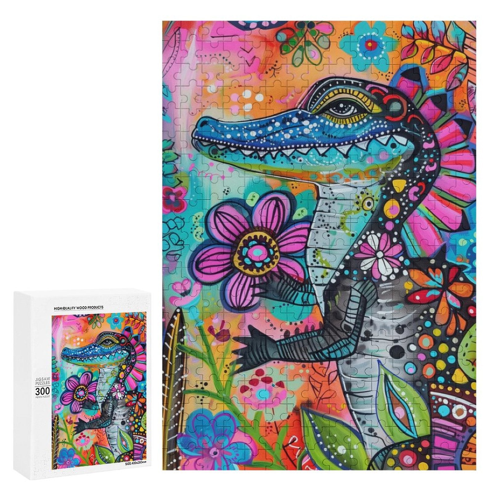 Floral Alligator Wooden Puzzle