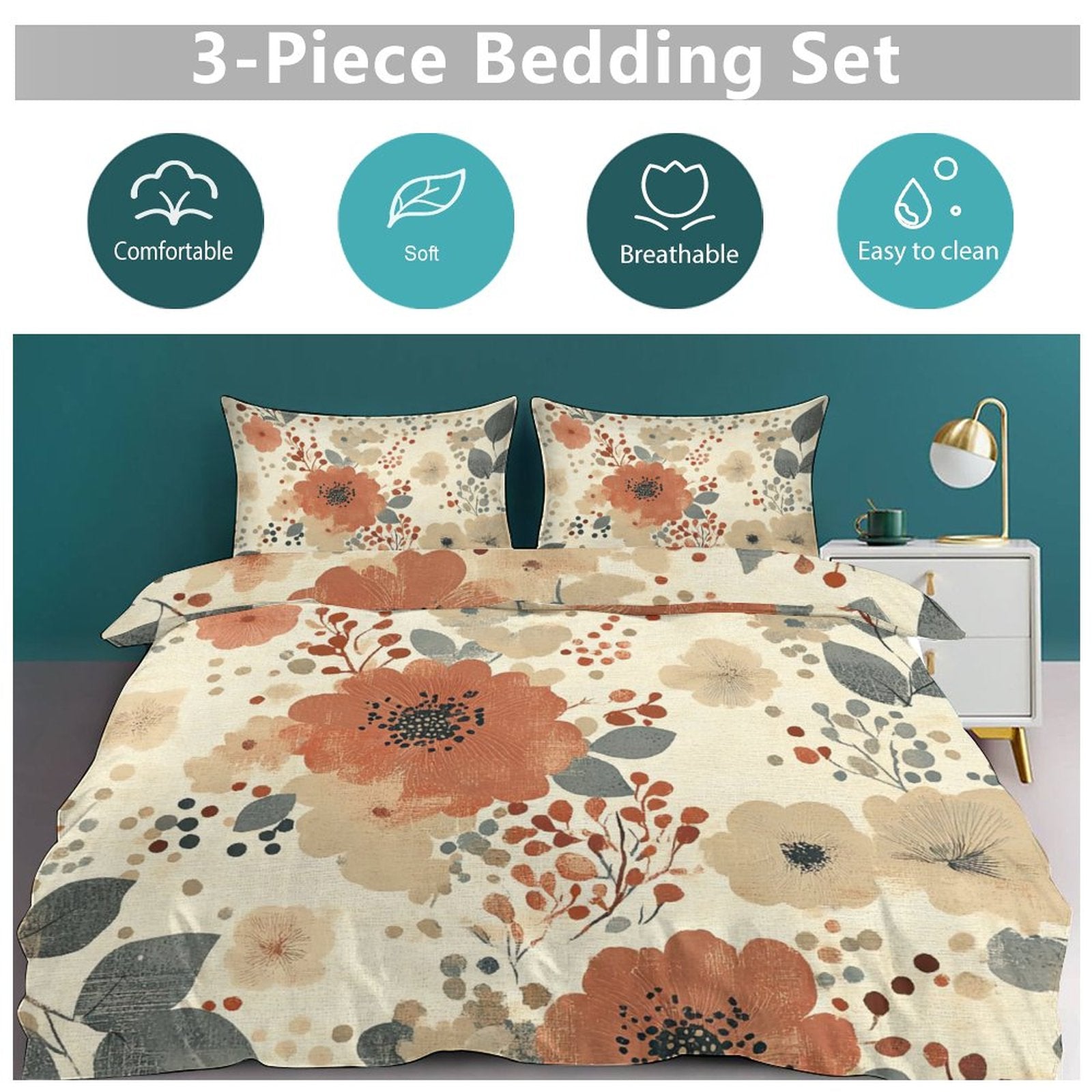 Queen 3-Piece Bedding Set-90"x90"/ 229x229cm