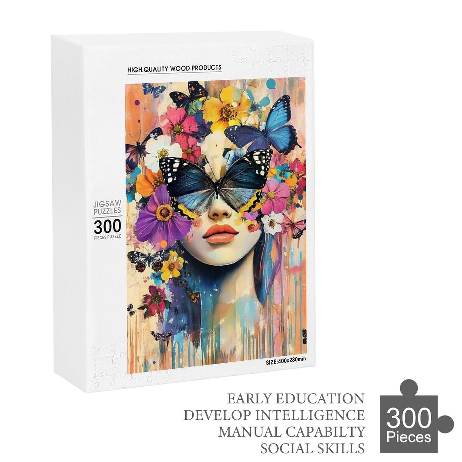 Colorful Butterfly Woman Wooden Puzzle