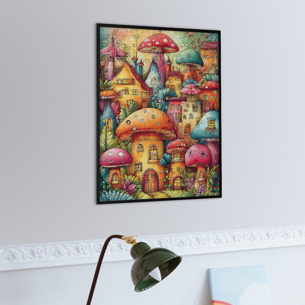 Colorful mushroom houses Wooden Puzzle