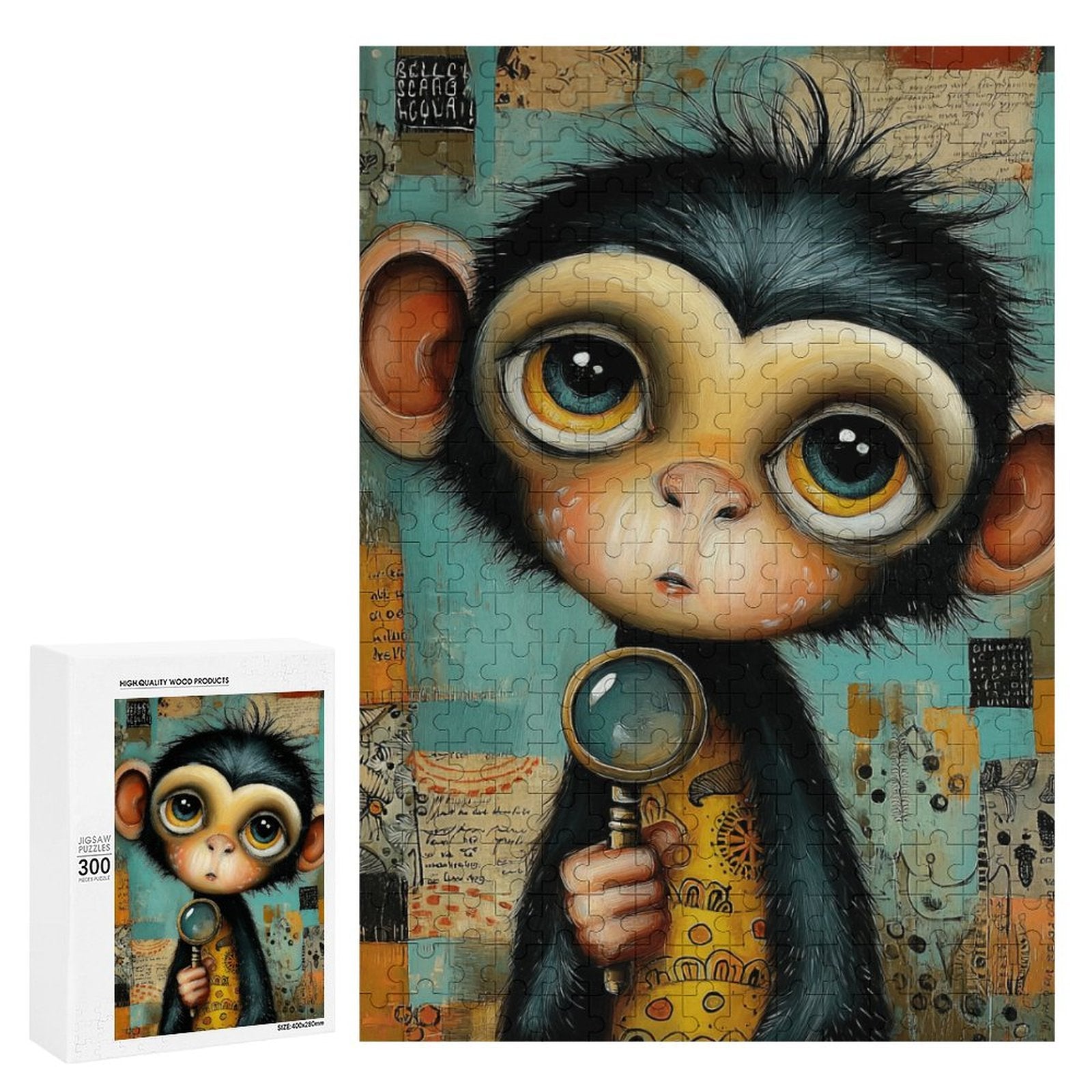 Boho Baby Monkey explorer Wooden Puzzle