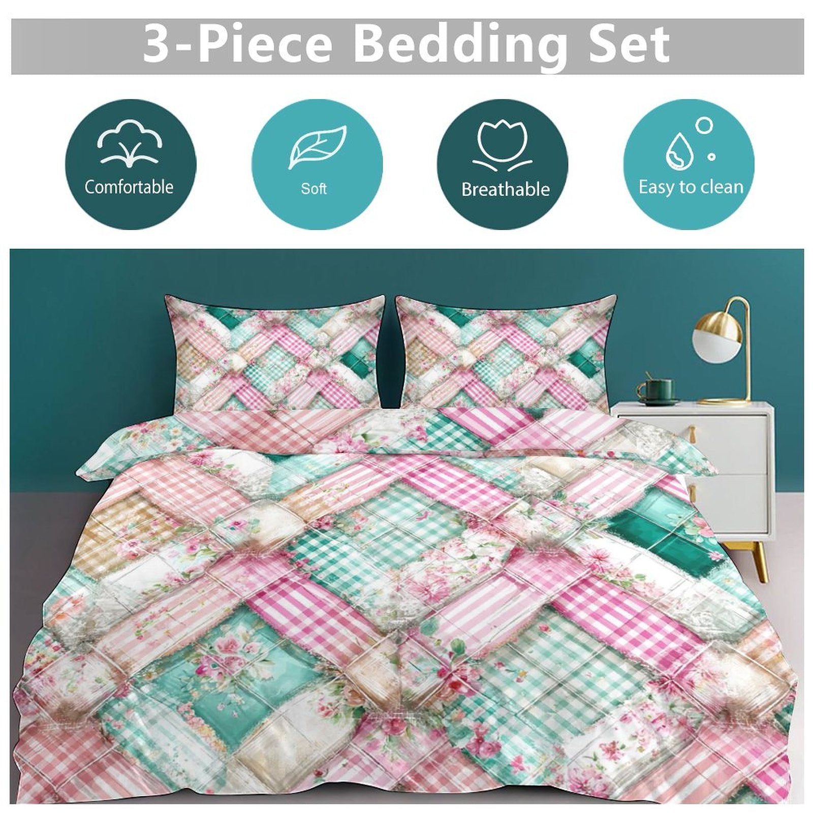 Queen 3-Piece Bedding Set-90"x90"/ 229x229cm
