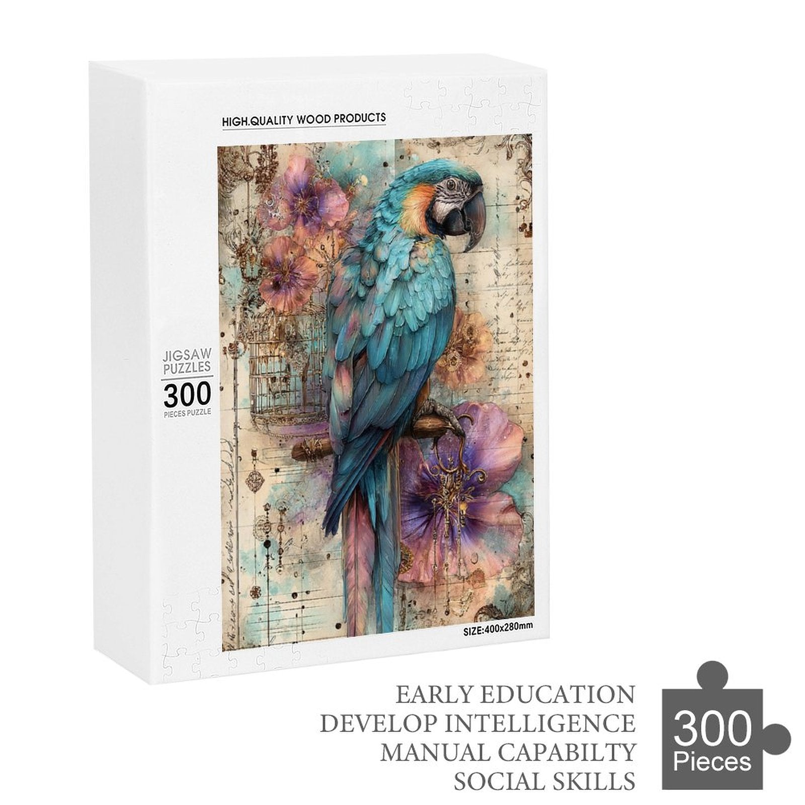 Parrot and Hibiscus Wooden Puzzle