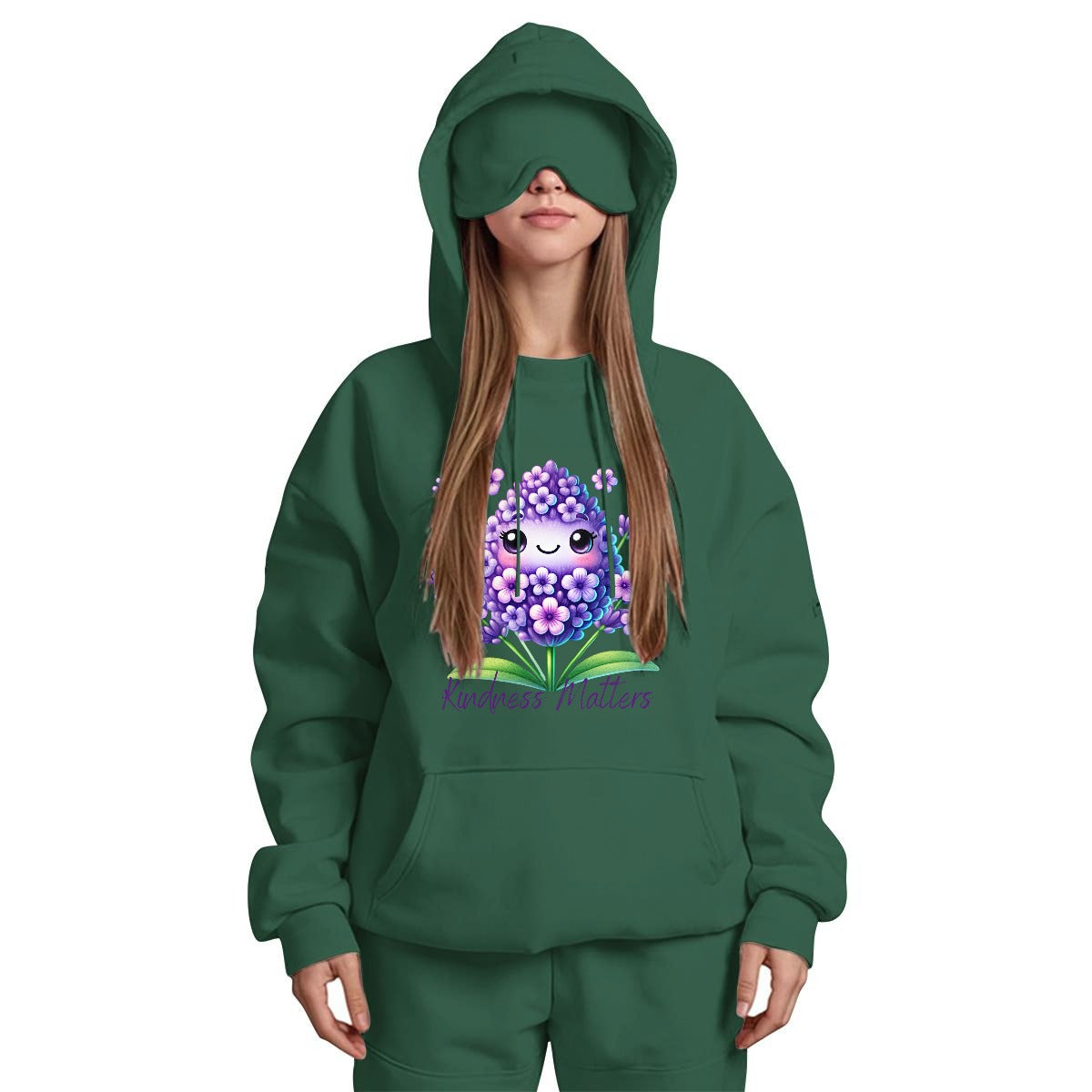 Kindness Matters Lavender Women's Travel Nap Hoodie with Built-in Eye Mask