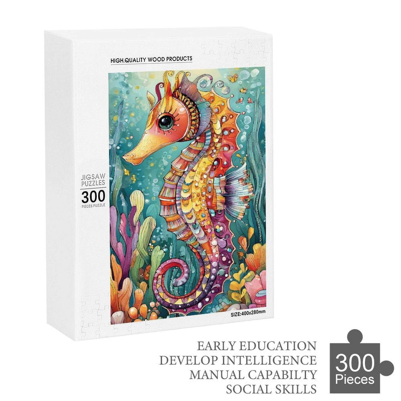 Colorful Seahorse Wooden Puzzle