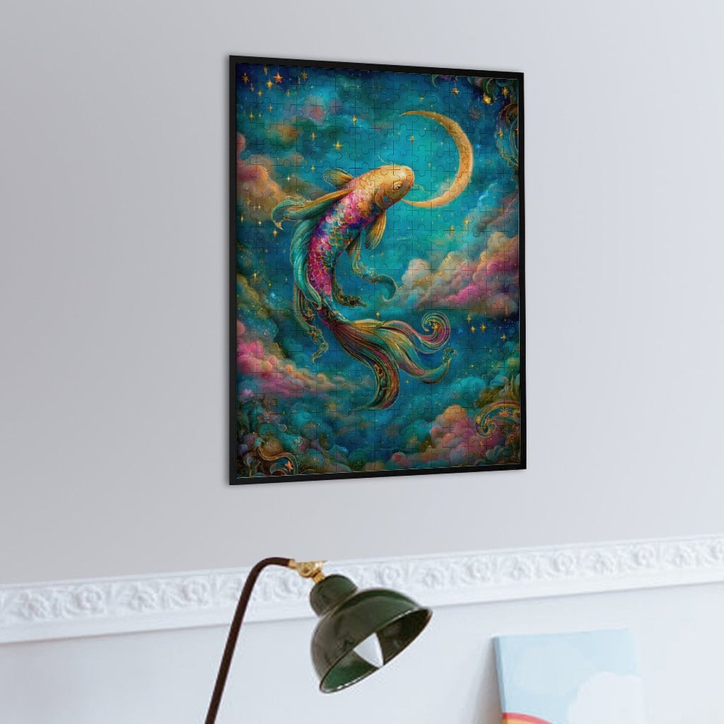 Iridescent Koi and Crescent Wooden Puzzle