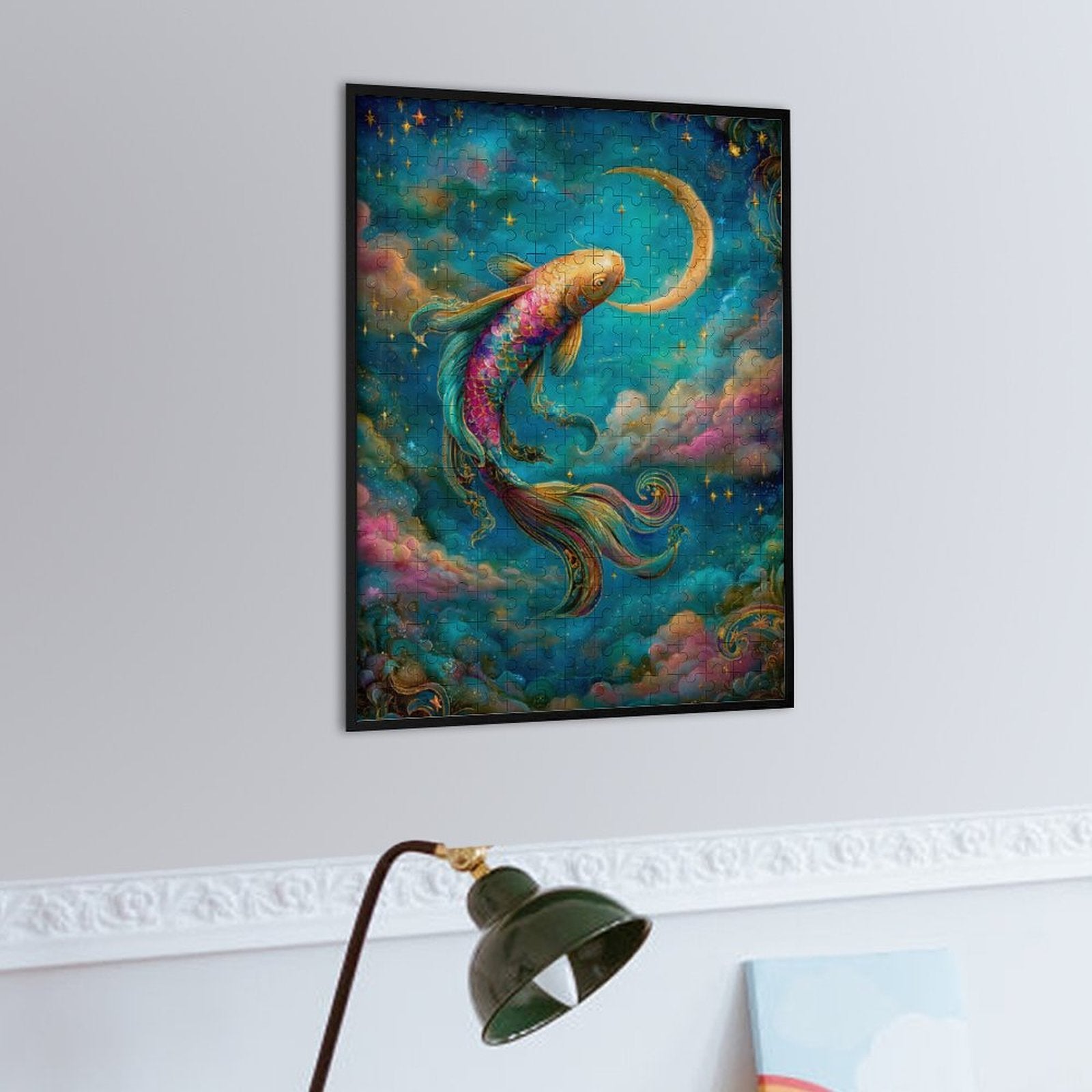 Iridescent Koi and Crescent Wooden Puzzle