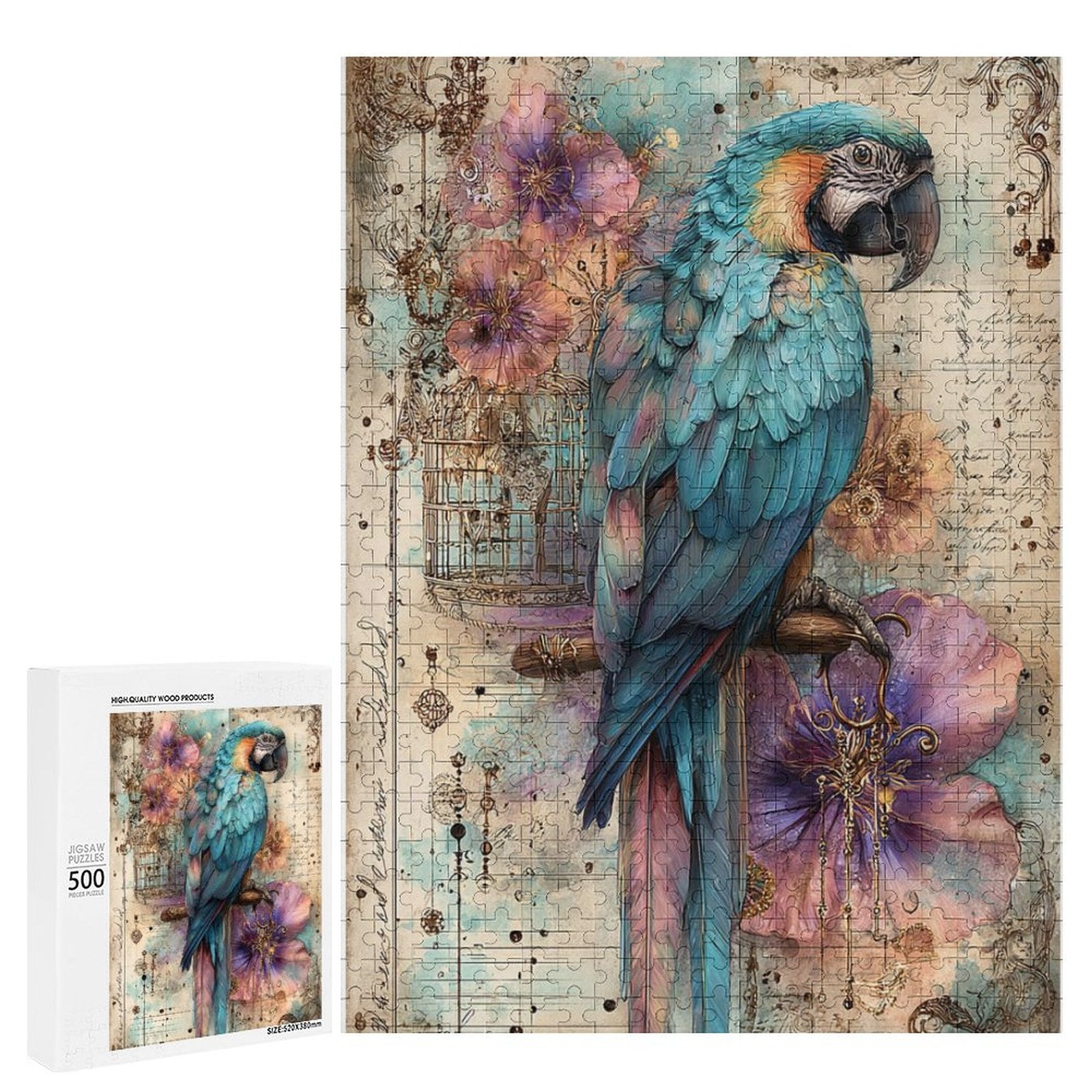 Parrot and Hibiscus Wooden Puzzle
