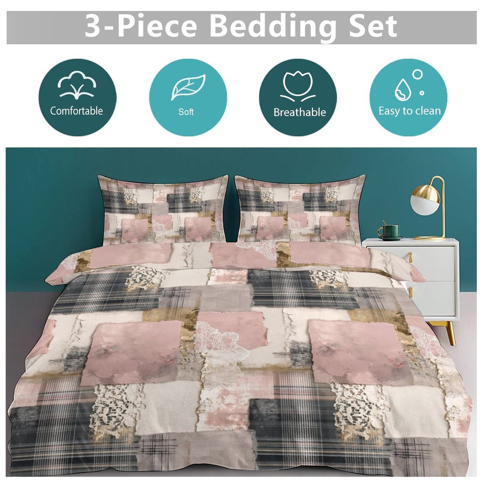 Queen 3-Piece Bedding Set-90"x90"/ 229x229cm