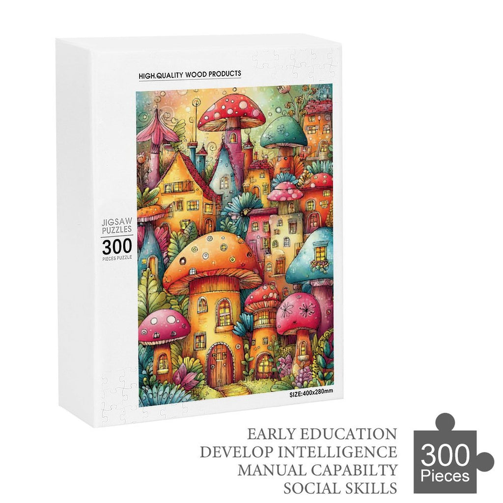 Colorful mushroom houses Wooden Puzzle