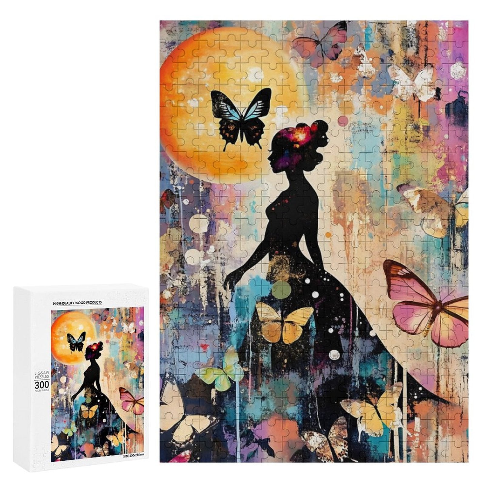 Colorful Butterfly Lady Silhouette Wooden Puzzle