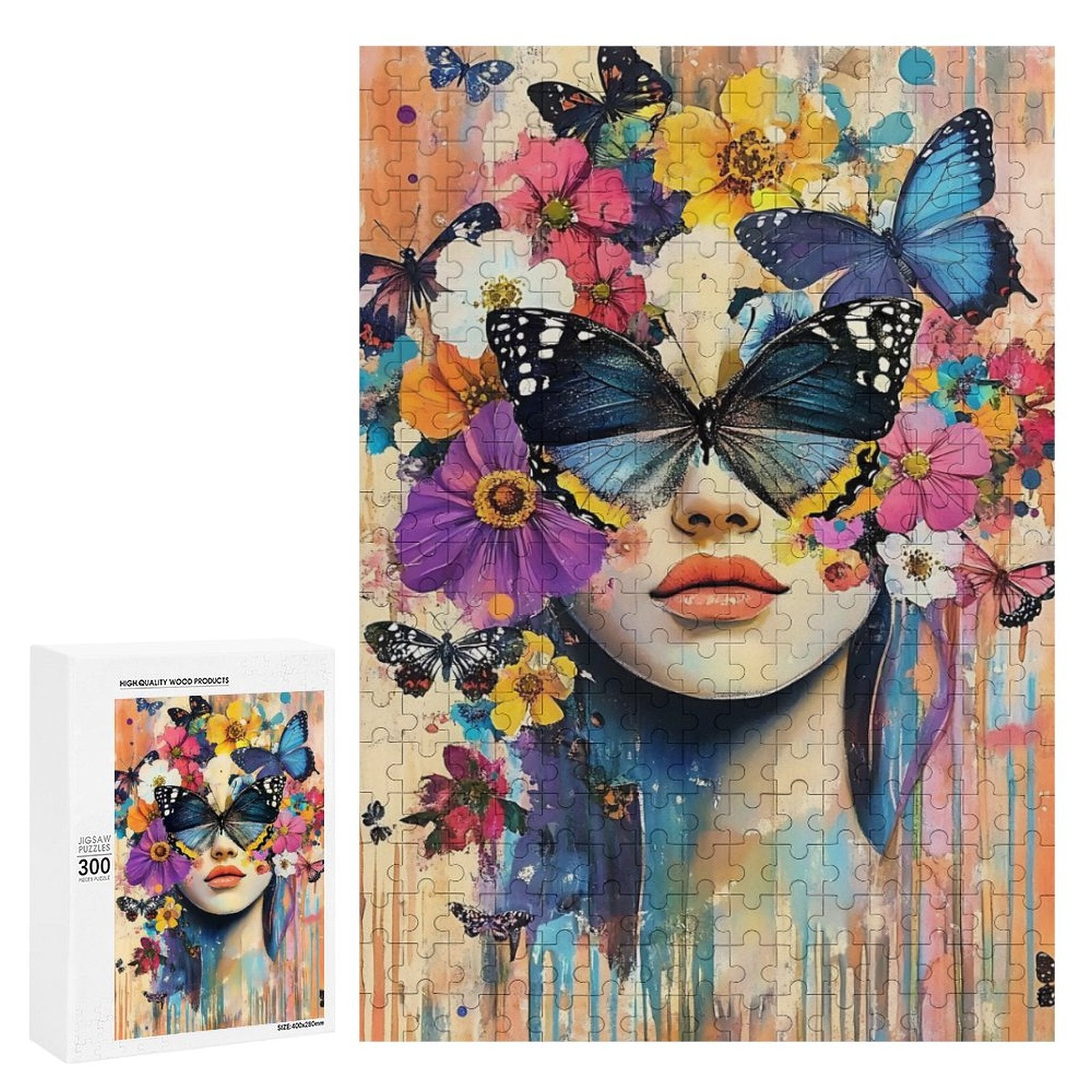 Colorful Butterfly Woman Wooden Puzzle