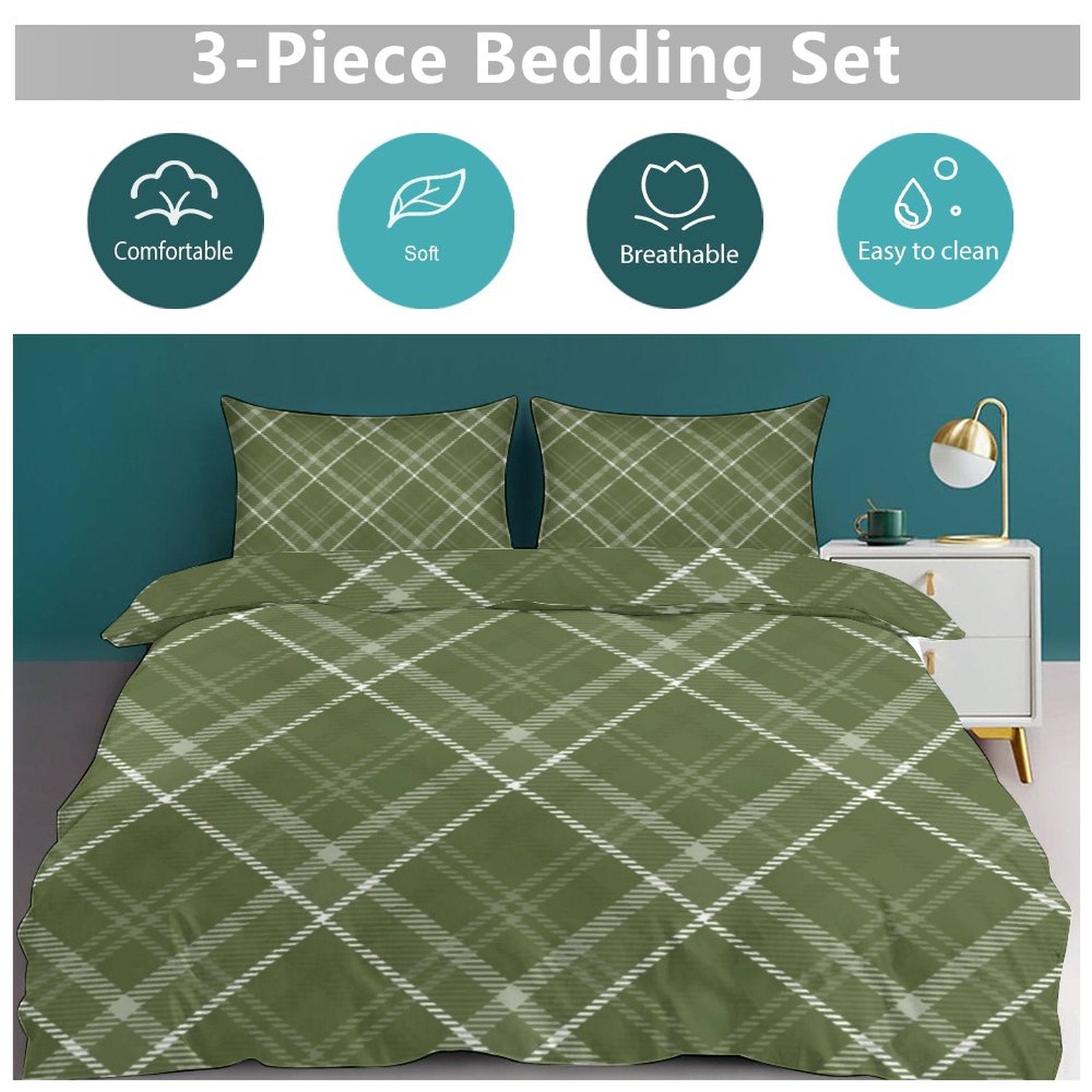 Queen 3-Piece Bedding Set-90"x90"/ 229x229cm