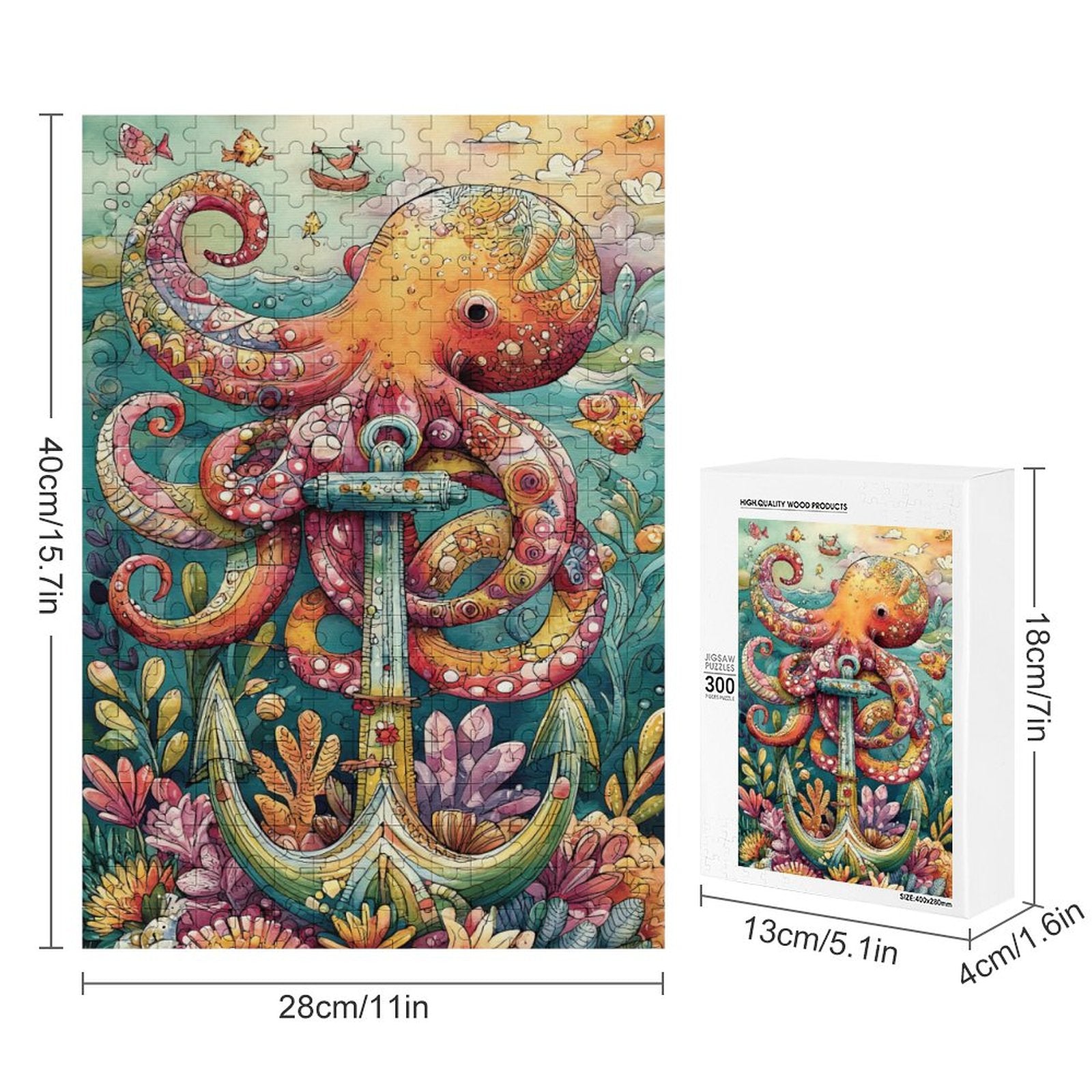 Colorful Octopus and anchor Wooden Puzzle