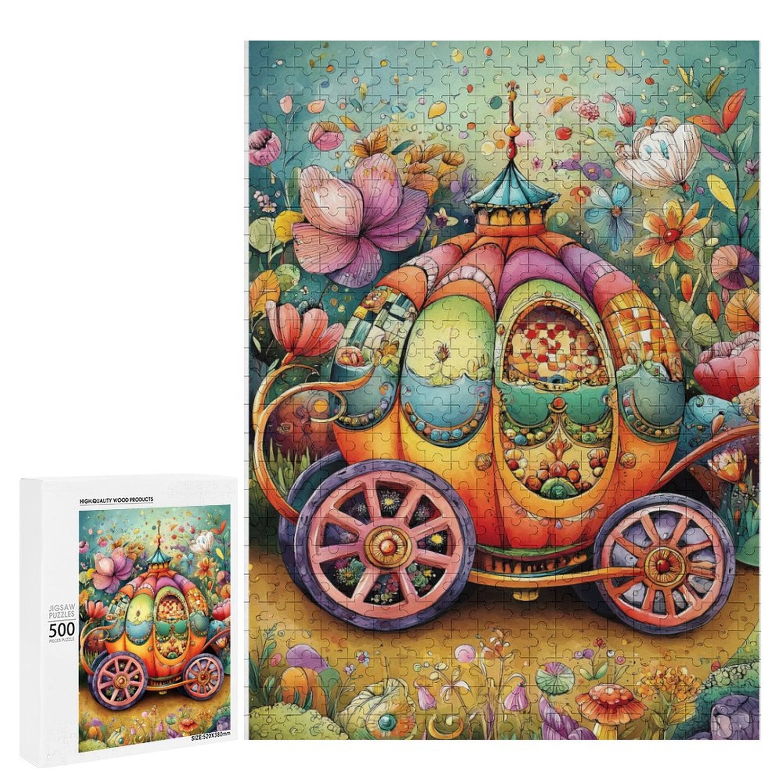 Colorful  pumpkin carriage Wooden Puzzle