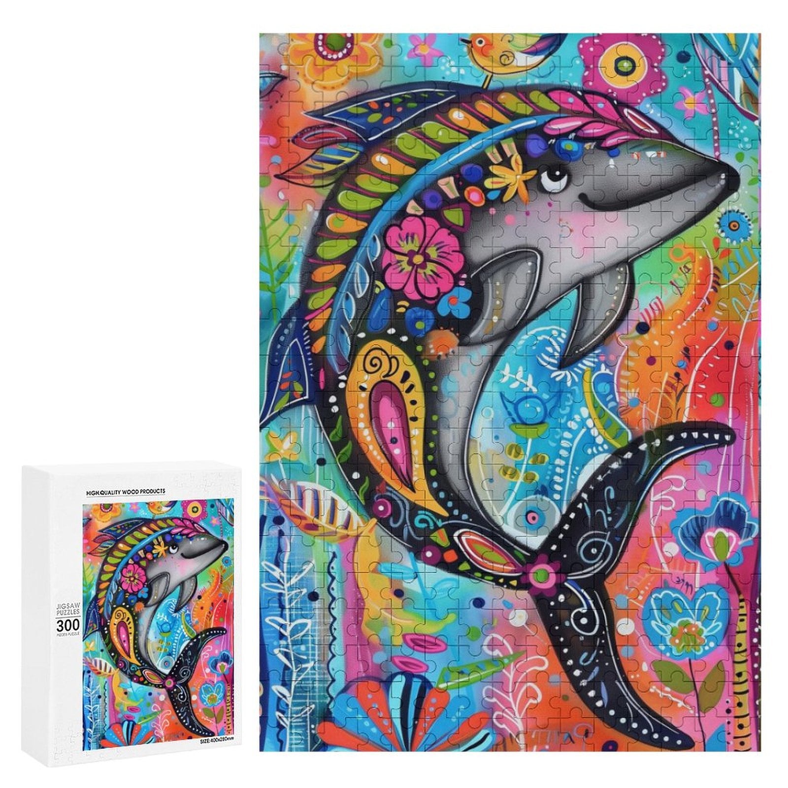 Floral Dolphin Wooden Puzzle