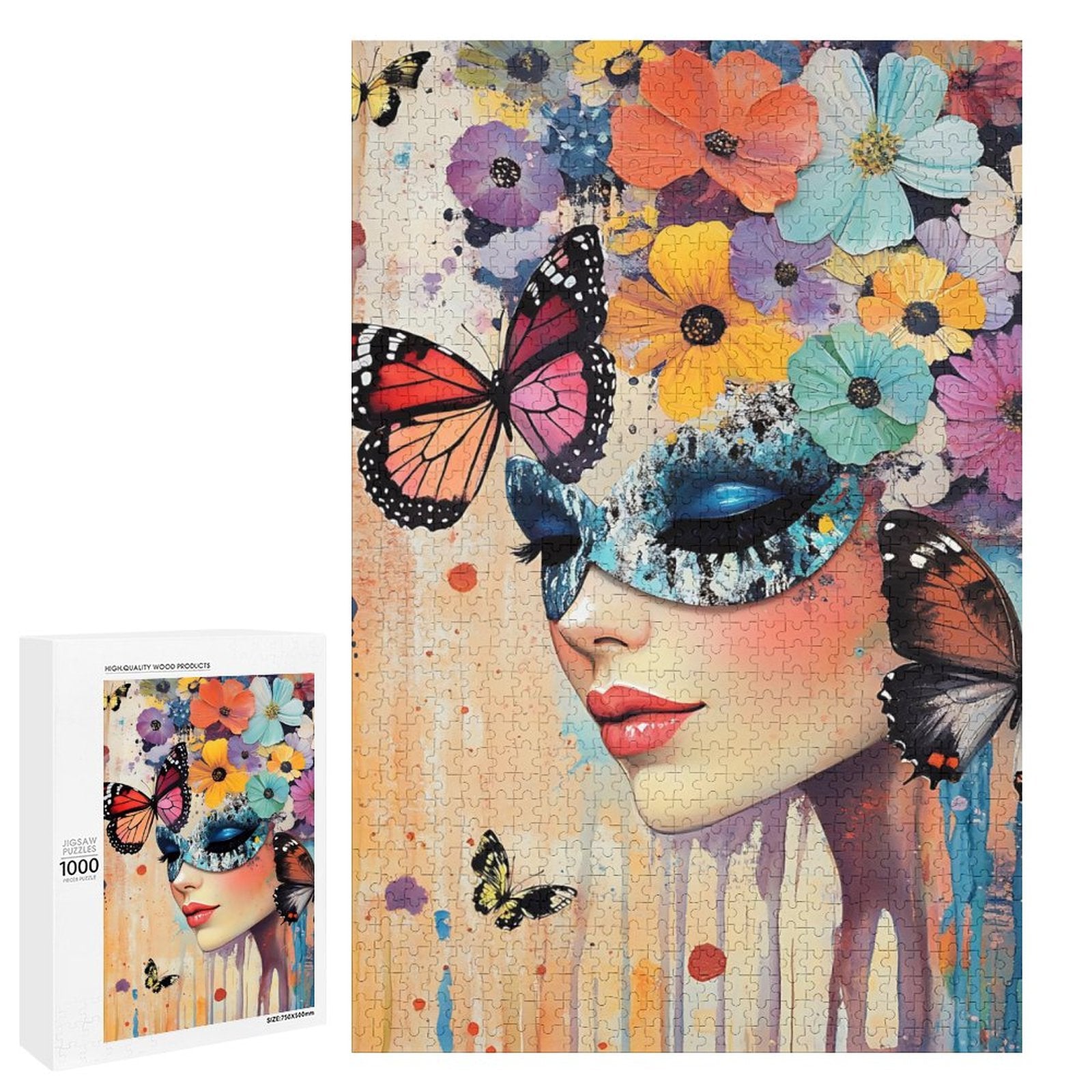 Colorful Masked Butterfly Lady Wooden Puzzle