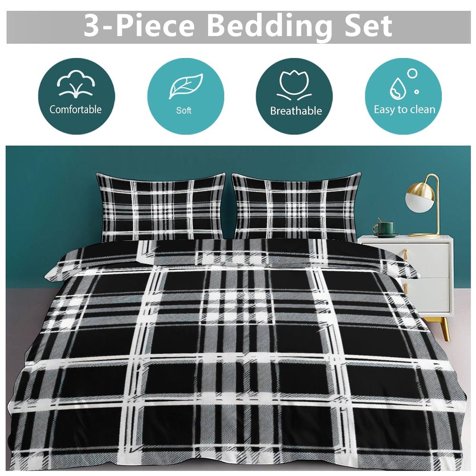 Queen 3-Piece Bedding Set-90"x90"/ 229x229cm