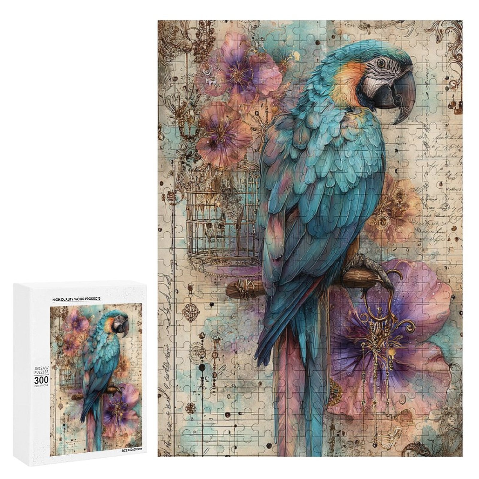 Parrot and Hibiscus Wooden Puzzle