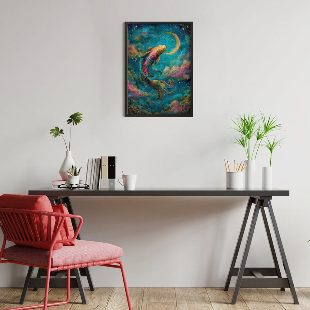Iridescent Koi and Crescent Wooden Puzzle